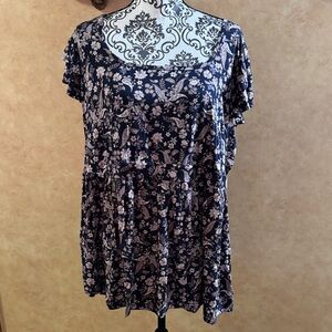 torrid Navy Floral Short-Sleeve Peplum Tunic